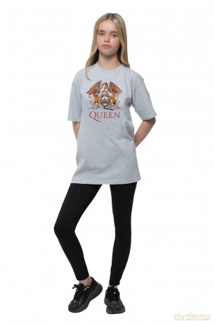 Queen: Kids T-Shirt: Classic Crest (Heather Grey) (5-6 Years)