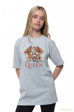 Queen: Kids T-Shirt: Classic Crest (Heather Grey) (9-10 Years)