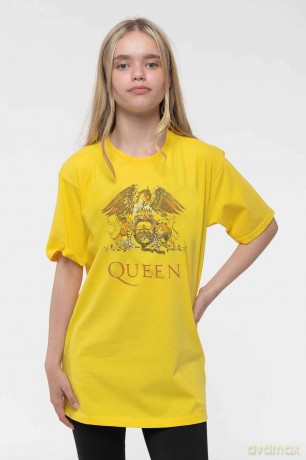 Queen: Kids T-Shirt: Classic Crest (Yellow) (11-12 Years)