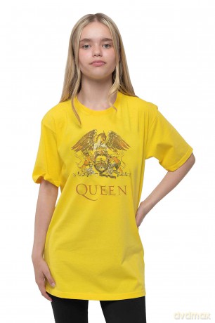 Queen: Kids T-Shirt: Classic Crest (Yellow) (5-6 Years)