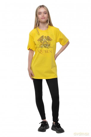 Queen: Kids T-Shirt: Classic Crest (Yellow) (7-8 Years)