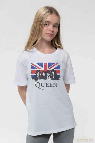Queen: Kids T-Shirt: Vintage Union Jack (White) (5-6 Years)