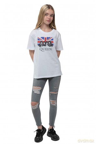 Queen: Kids T-Shirt: Vintage Union Jack (White) (7-8 Years)