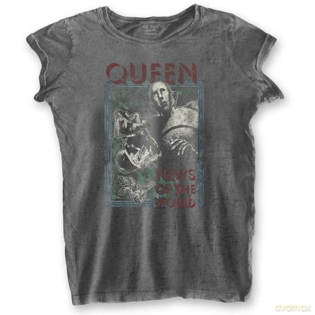 Queen: Ladies Burnout T-Shirt: News of the World (Charcoal Grey) (XX-Large)