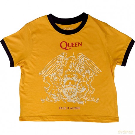 Queen: Ladies Crop Top: Face It Alone Crest (Yellow) (Medium)