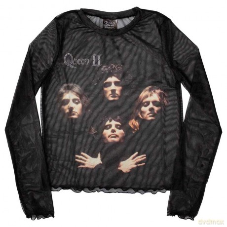 Queen: Ladies Long Sleeve Crop Top: Bo Rhap Classic (Black) (Mesh) (Medium)