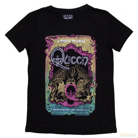 Queen: Ladies T-Shirt: A Night At The Opera Tour '76 (Black) (Large)