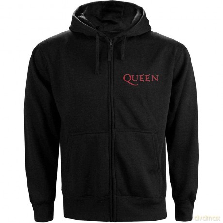 Queen: Ladies Zipped Hoodie: Classic Crest (Black) (Back Print) (Medium)