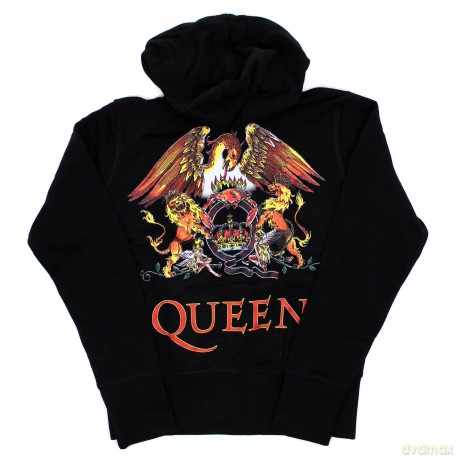 Queen: Ladies Zipped Hoodie: Classic Crest (Black) (Back Print) (X-Small)