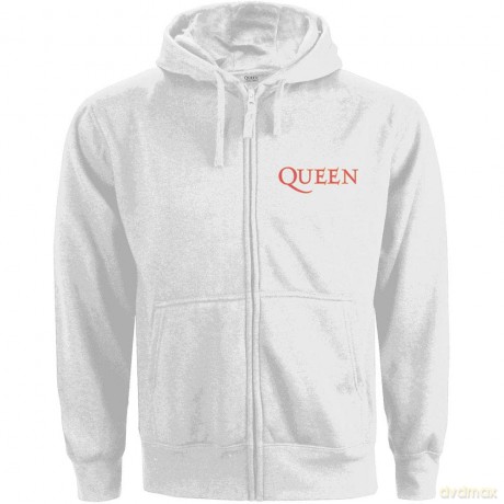 Queen: Ladies Zipped Hoodie: Classic Crest (White) (Back Print) (Medium)