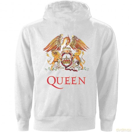 Queen: Ladies Zipped Hoodie: Classic Crest (White) (Back Print) (Medium)