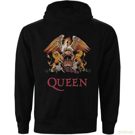 Queen: Ladies Zipped Hoodie: Classic Crest (White) (Back Print) (Medium)
