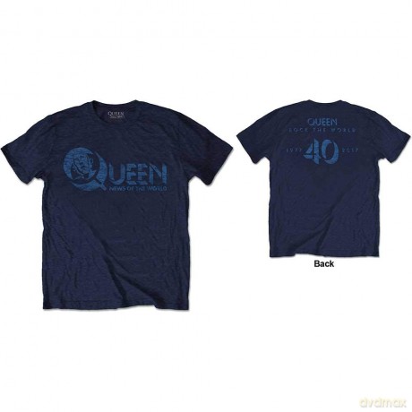 Queen: Mens Tee: News of the World 40th Vintage Logo (Back Print) (Small)