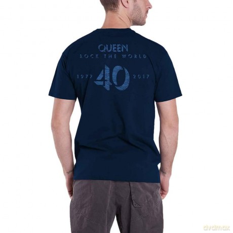 Queen: Mens Tee: News of the World 40th Vintage Logo (Back Print) (X-Large)