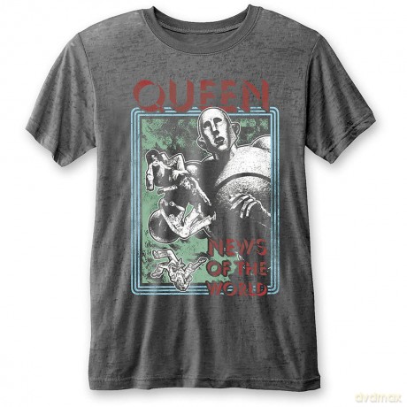 Queen: Unisex Burnout T-Shirt: News of the World (Charcoal Grey) (Large)