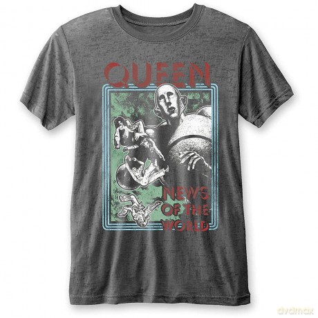 Queen: Unisex Burnout T-Shirt: News of the World (Charcoal Grey) (Medium)