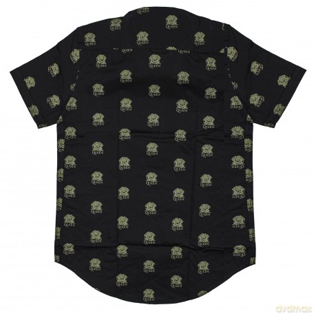 Queen: Unisex Casual Shirt: Crest Pattern (Black) (All Over Print) (X-Large)