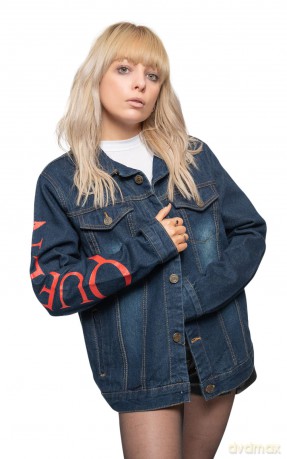 Queen: Unisex Denim Jacket: White Crest (Back Print) (Large)