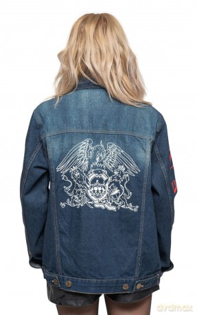 Queen: Unisex Denim Jacket: White Crest (Back Print) (Large)