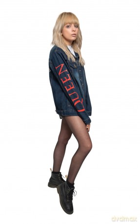 Queen: Unisex Denim Jacket: White Crest (Back Print) (Large)
