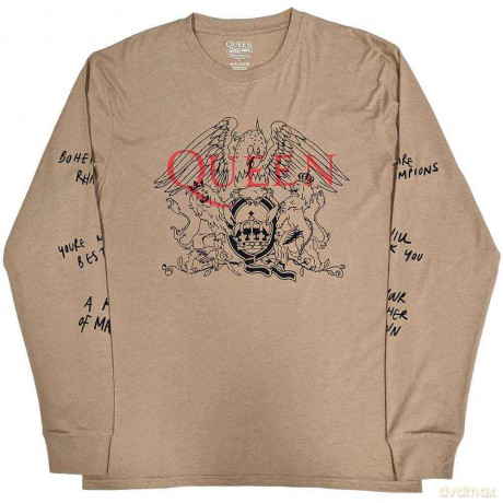 Queen: Unisex Long Sleeve T-Shirt: Handwritten (Sand) (Sleeve Print) (Small)