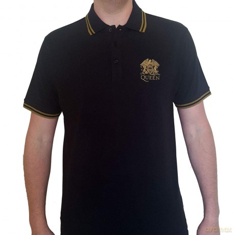 Queen: Unisex Polo Shirt: Crest Logo (Black) (X-Large)