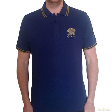 Queen: Unisex Polo Shirt: Crest Logo (Navy Blue) (Large)