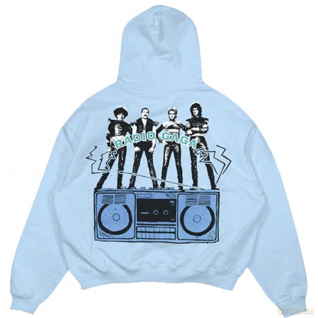 Queen: Unisex Pullover Hoodie: Radio Ga Ga (Light Blue) (Back Print) (Small)