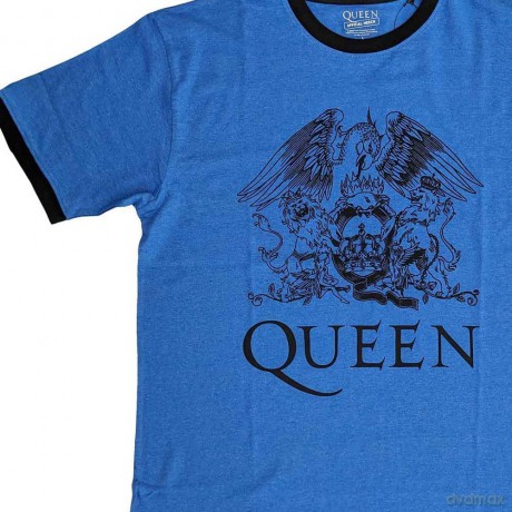 Queen: Unisex Ringer T-Shirt: Crest Logo (Blue) (Large)