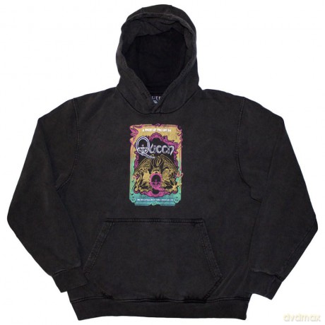 Queen: Unisex Stone Wash Pullover Hoodie: A Night At The Opera Tour '76 (Charcoal Grey) (Large)