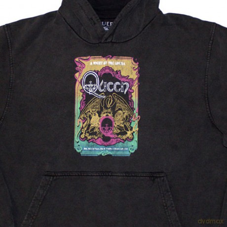 Queen: Unisex Stone Wash Pullover Hoodie: A Night At The Opera Tour '76 (Charcoal Grey) (Medium)