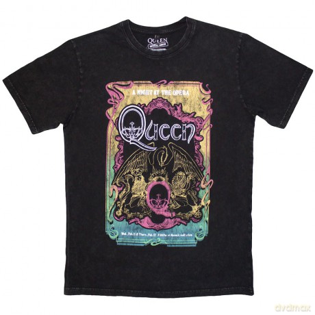 Queen: Unisex Stone Wash T-Shirt: A Night At The Opera Tour '76 (Black) (Medium)