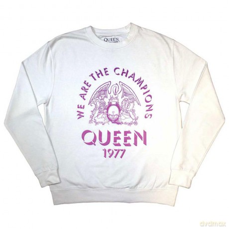 Queen: Unisex Sweatshirt: Champions 1977 (White) (Oversized) (Small)