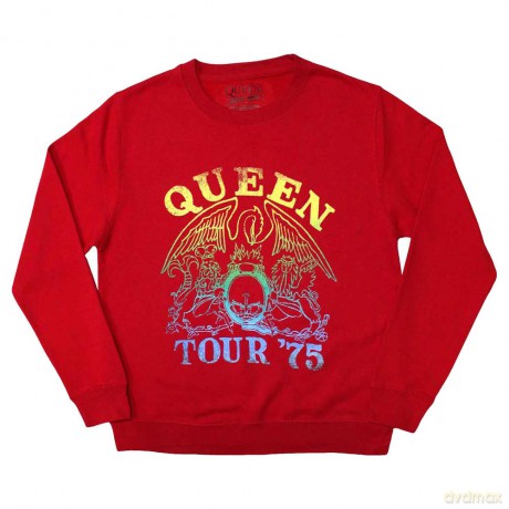 Queen: Unisex Sweatshirt: Tour '75 Crest (Red) (Oversized) (Medium)