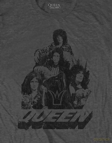 Queen: Unisex T-Shirt: 70s Photo (Charcoal Grey) (Large)
