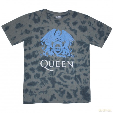 Queen: Unisex T-Shirt: Blue Crest (Dip-Dye On Black) (Wash Collection) (Large)