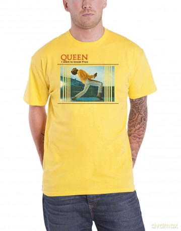 Queen: Unisex T-Shirt: Break Free (Yellow) (Large)