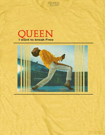 Queen: Unisex T-Shirt: Break Free (Yellow) (Large)