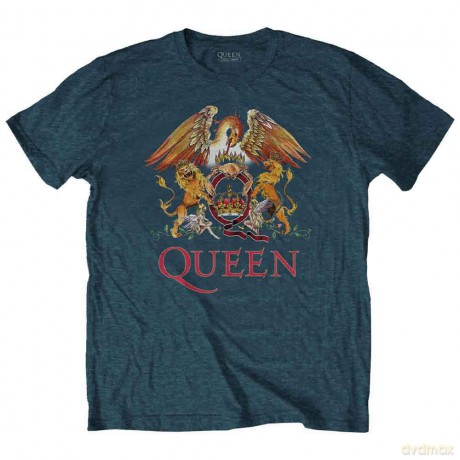 Queen: Unisex T-Shirt: Classic Crest (Denim Blue) (Small)