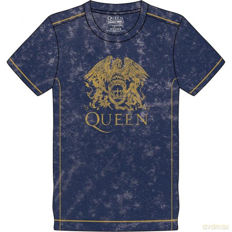 Queen: Unisex T-Shirt: Classic Crest (Navy Blue) (Wash Collection) (Large)