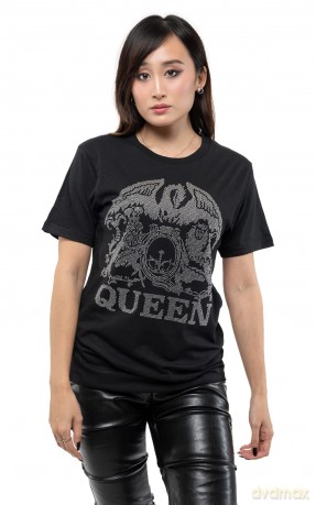 Queen: Unisex T-Shirt: Crest (Black) (Embellished) (Small)