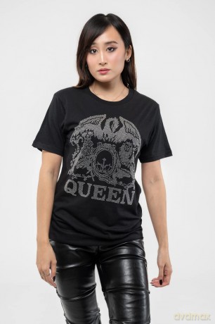 Queen: Unisex T-Shirt: Crest (Black) (Embellished) (Small)