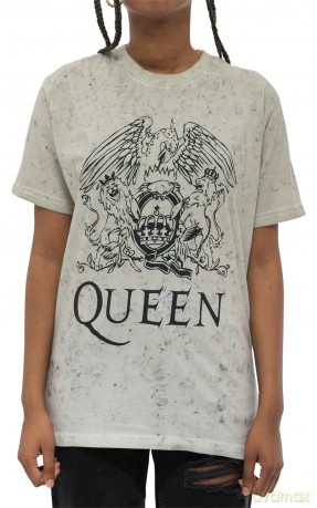 Queen: Unisex T-Shirt: Crest (Dip-Dye On White) (Wash Collection) (Medium)