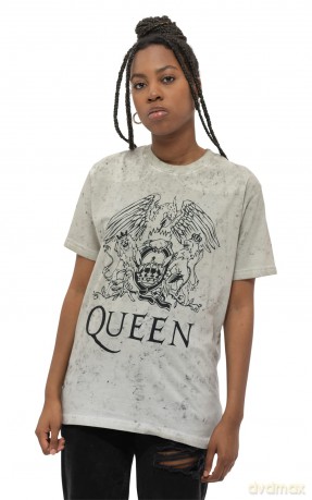 Queen: Unisex T-Shirt: Crest (Dip-Dye On White) (Wash Collection) (Small)