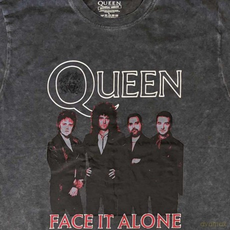 Queen: Unisex T-Shirt: Face it Alone Band (Black) (Wash Collection) (Large)