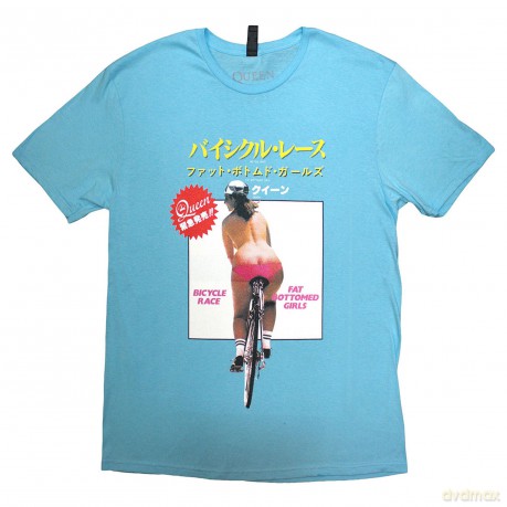 Queen: Unisex T-Shirt: Fat Bottomed Girls (Blue) (Large)