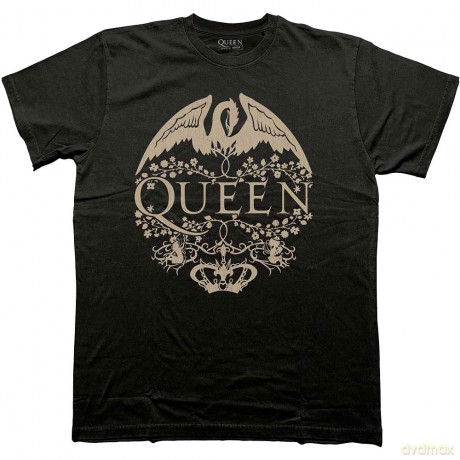 Queen: Unisex T-Shirt: Floral Crest Mono (Black) (Large)