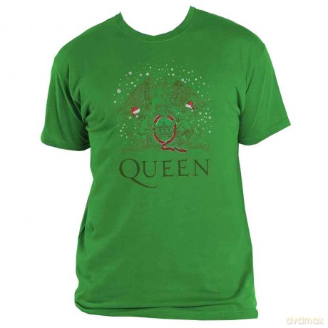 Queen: Unisex T-Shirt: Holiday Crest (Green) (Small)