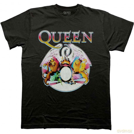 Queen: Unisex T-Shirt: Multi Colour Crest (Black) (Medium)