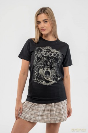 Queen: Unisex T-Shirt: Ornate Crest (Black) (Embellished) (Small)